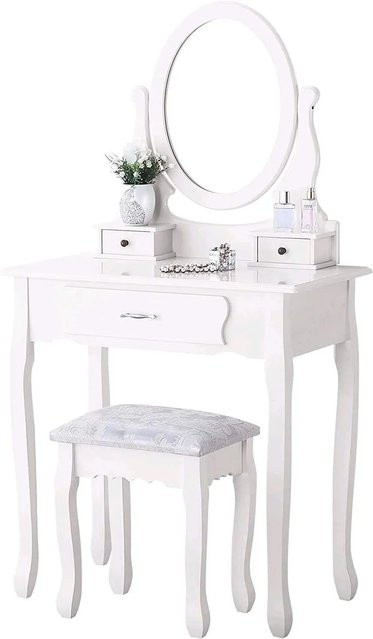 PXloue Schminktisch Set mit Spiegel und Schubladen in Weiß, Breite: 136 cm - Bild 1