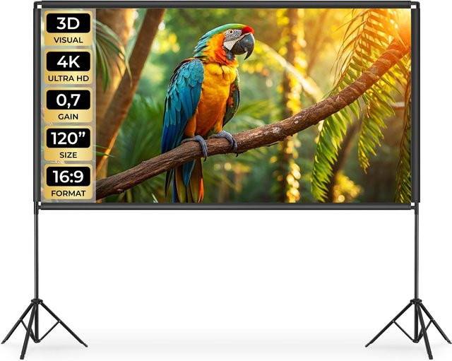 tectake Beamer-Leinwand für 4K, HD, Ultra HD und Full HD, Format 16:9, 120 Zoll, Gain-Faktor 0,7, Weiß - Bild 1