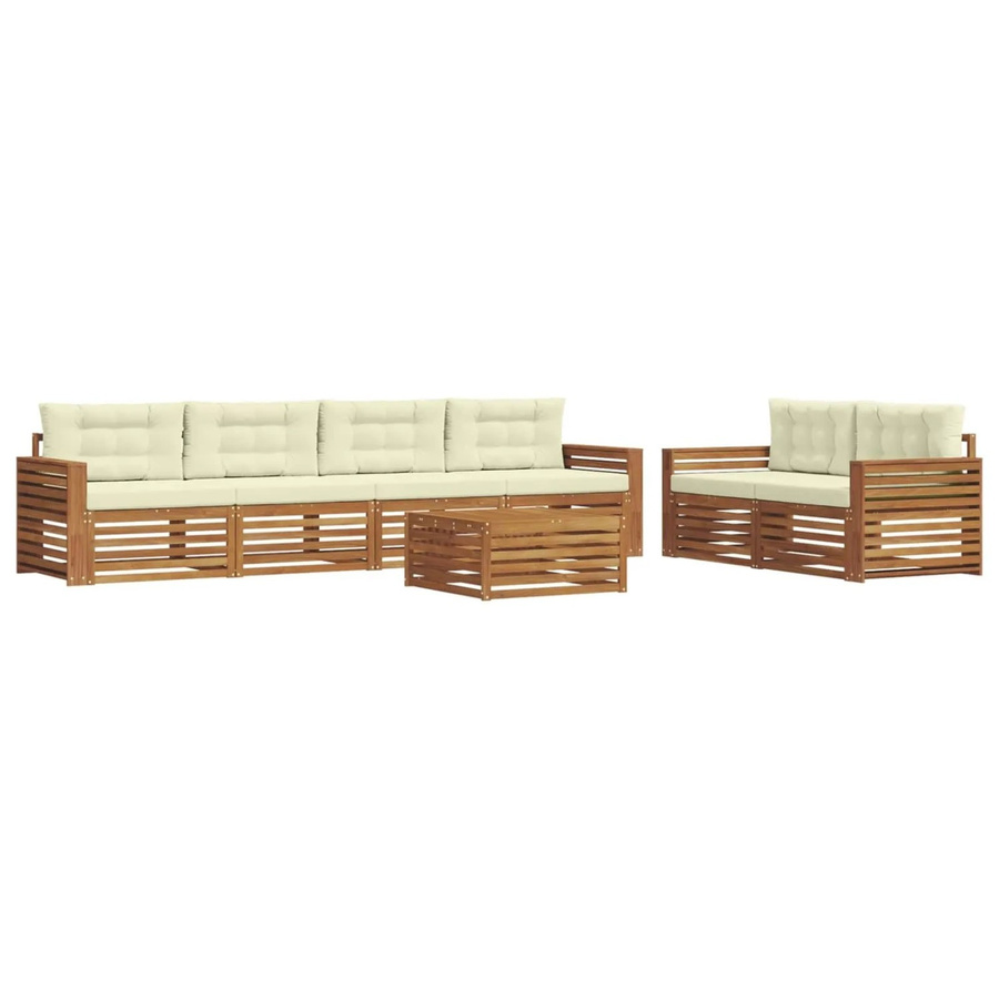 vidaXL Outdoor-Sofagarnitur 7-teilig aus Akazienholz mit Kissen in Natur und Creme - Bild 2
