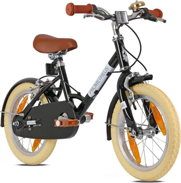PROMETHEUS BIKES Kinderfahrrad 14 Zoll Retro Look mit Felgenbremse & Ständer Schwarz - Bild 1