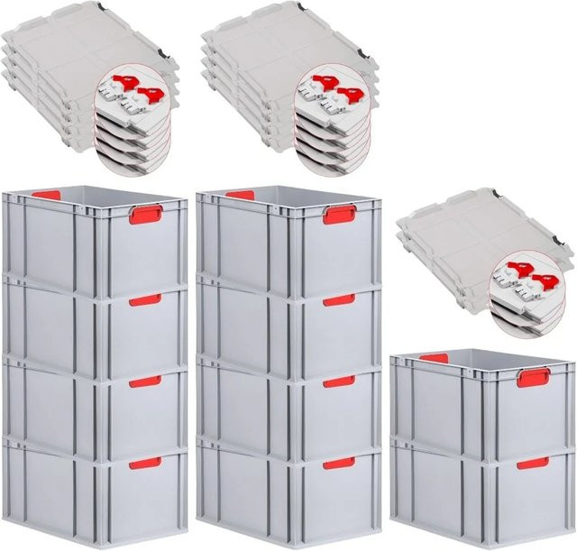 PROREGAL Spar Set 10x Eurobox Nextgen Color mit Scharnierdeckel und Schiebeschnappverschlüssen in Rot, H: 32 cm, B: 40 cm, T: 60 cm mit verstärktem Boden - Bild 1