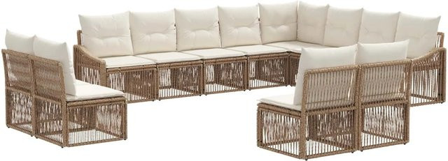 vidaXL Gartensofa-Set 12-teilig in Beige aus Poly-Rattan mit Polsterung und Kissen in L-Form - Bild 1