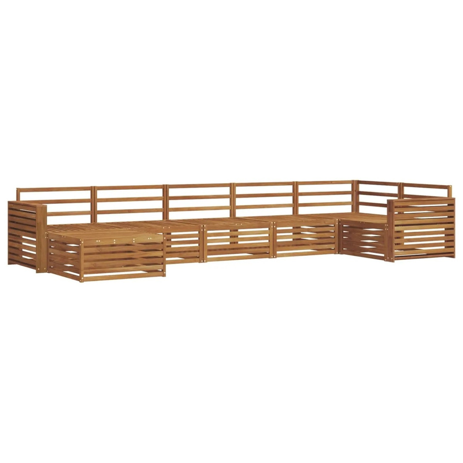 vidaXL Sofagarnitur aus Massivholz Akazie in Natur Braun, 7-teiliges L-Shape Ecksofa Set mit Latten-Design - Bild 2