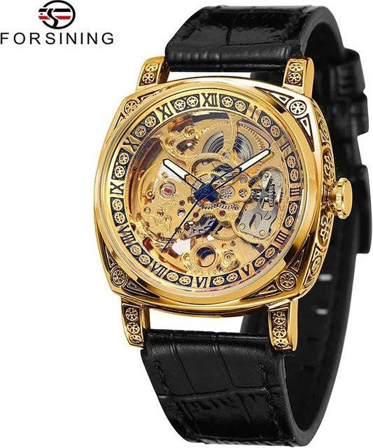 WINNER Armbanduhr Automatik, Skelett, Messing, Gold, Leder, Herren - Bild 1