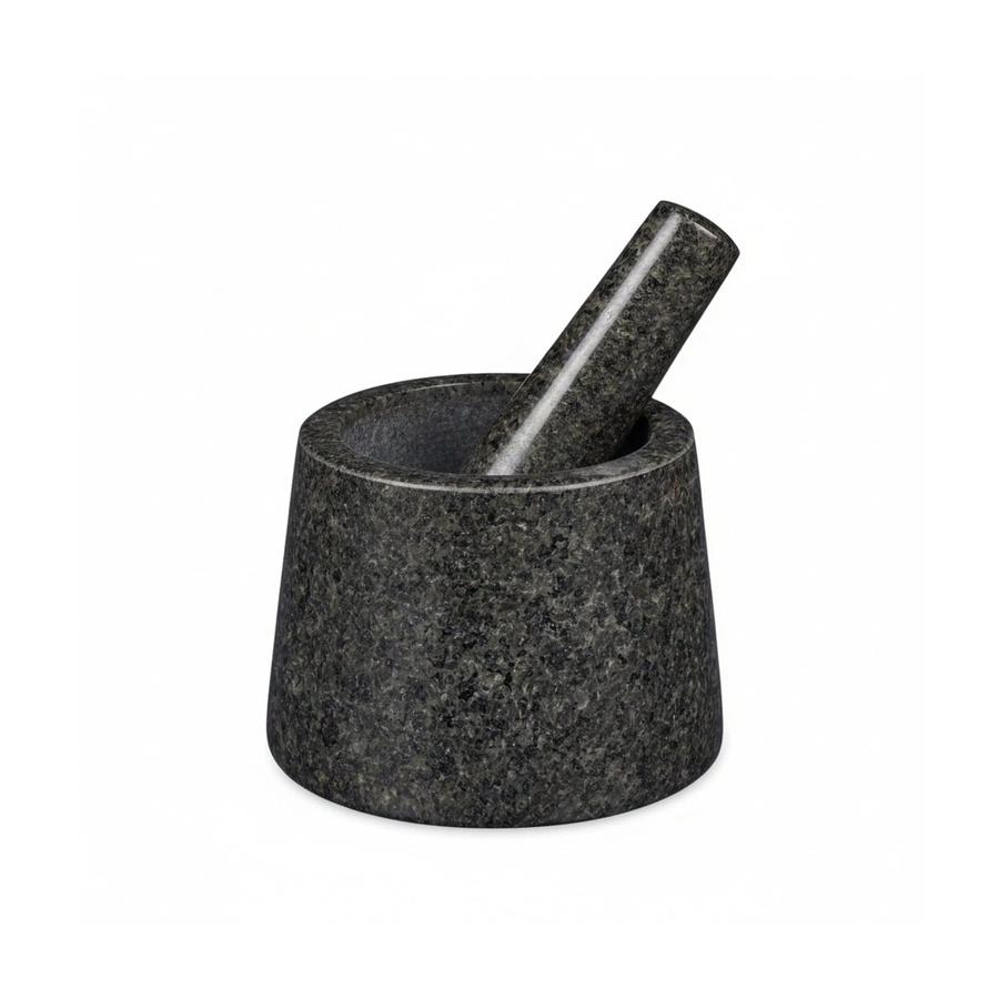Relaxdays Mörser mit Stößel aus Granit in Grau Marmoriert, Breite: 13,5 cm, Höhe: 10 cm - Bild 2