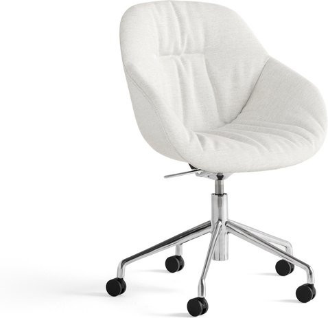 HAY About A Chair AAC 155 Soft Drehstuhl mit Armlehnen und Rollen in Weiß mit Stoffbezug und Aluminiumfuß - Bild 1