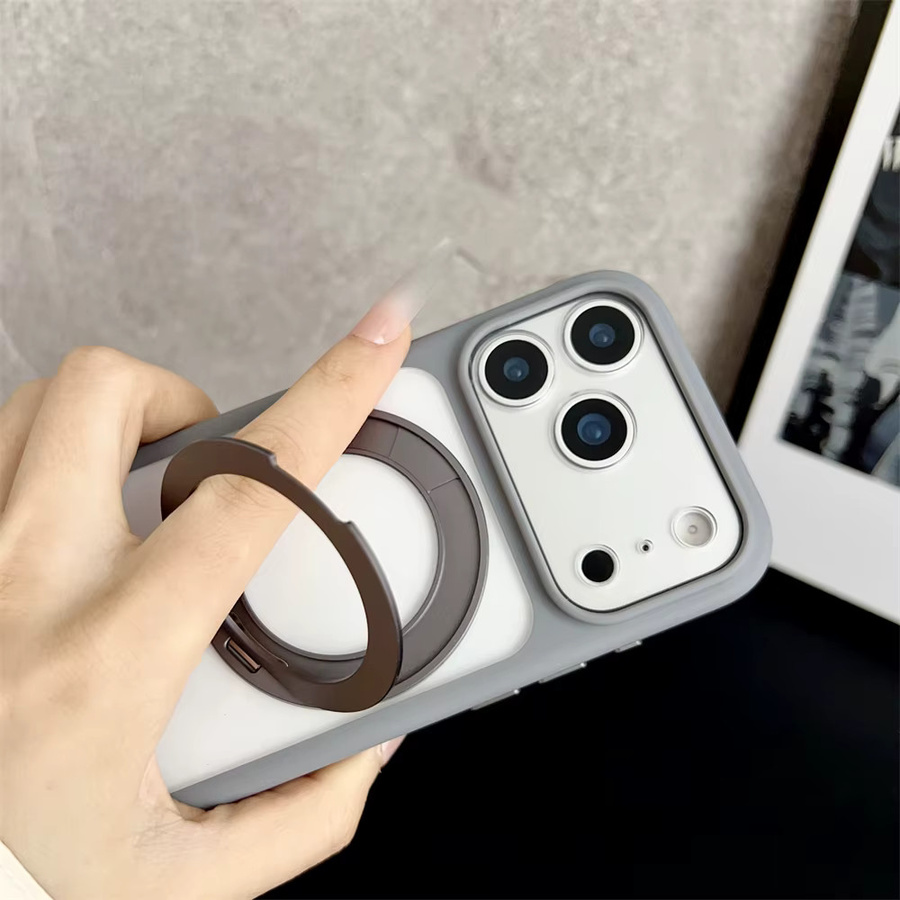 Xeber Magnetische Handyhülle für iPhone 17 Pro Max, iPhone 17 und iPhone 17 Pro mit drehbarem Ringständer in Transparent Orange und mattierter Oberfläche - Bild 1