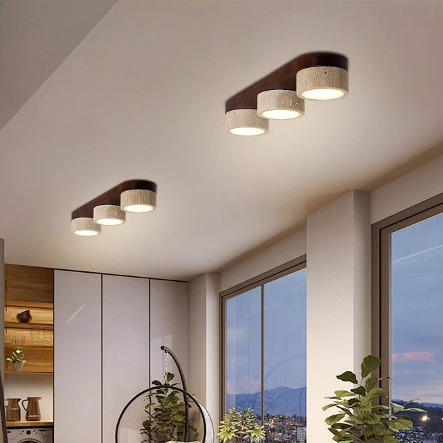 Moderne LED-Deckenleuchte aus Walnuss und Eschenholz in Braun für Flur und Wohnzimmer mit warmweißem Licht - Bild 1