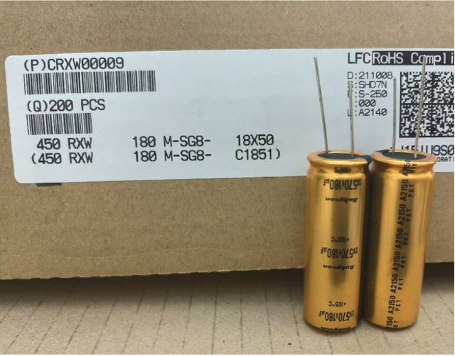 Rubycon Kondensator RXW SV570V180UF Goldgehäuse 570V 180uF B: 18 mm, H: 50 mm - Bild 1