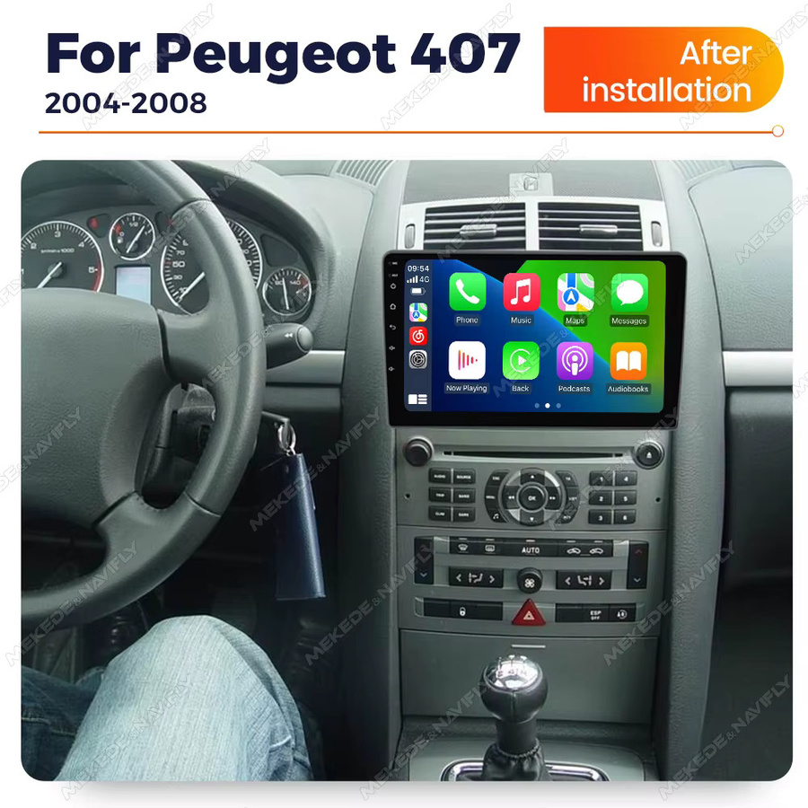 NaviTree Android 14 Multimedia Autoradio mit CarPlay und WiFi für Peugeot 407 2004-2011 in Schwarz mit Rückfahrkamera und Navi - Bild 2