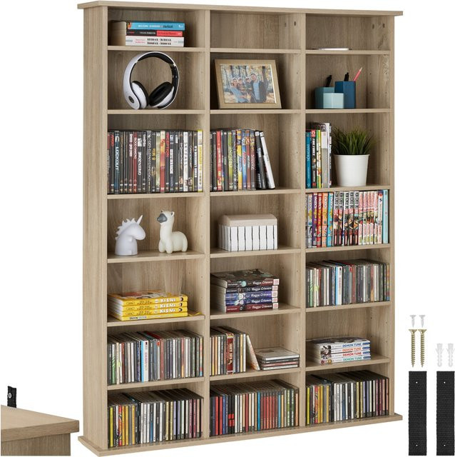 tectake CD DVD Regal in Holzoptik mit höhenverstellbaren Zwischenböden, B/T/H: 105,5 x 19,0 x 136,5 cm - Bild 1