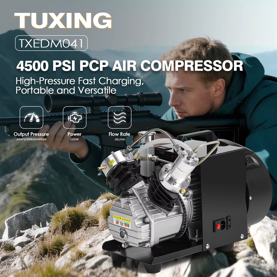 TUXING 300Bar PCP Luftkompressor 4500PSI Hochdruck-Pneumatikkompressor mit Wasserkühlsystem für Luftgewehr und Tauchen - Bild 3