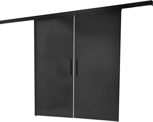Inova Glasschiebetür Schwarz Vollflächig Satiniert Komplettset mit Stabgriff und 2-seitigem Softclose B: 180 cm, H: 203,5 cm - Bild 1