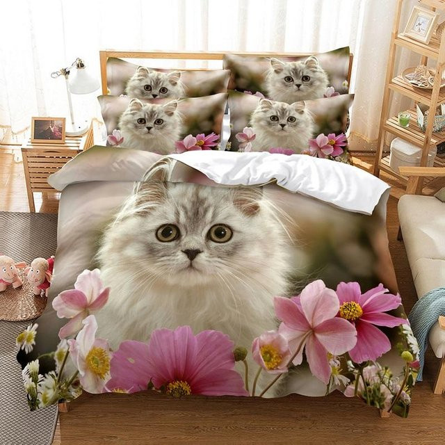 Lodestar Bettwäsche-Set mit Cartoon-Katzen-Print für Kinder, 3-teilig, Mehrfarbig, B: 155 cm, L: 215 cm - Bild 1