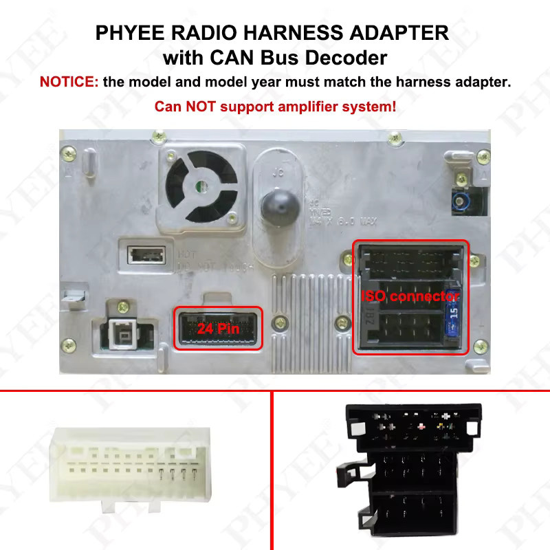 PHYEE Mini-ISO Kabelbaum CAN-Bus-Decoder mit SWC-Kompatibilität, P&P Android 16-Pin Kabel für Hyundai IX35, Sorento, Kia Sportage und Cee'd, Mehrfarbig - Bild 2