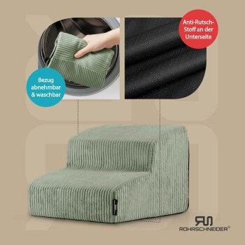 Rohrschneider Haustiertreppe mit rutschfester Unterseite und abnehmbarem Cordbezug in Hellgrün, B/T/H: 41,0 x 39,0 x 30,0 cm - Bild 2