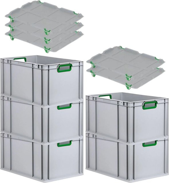 PROREGAL Spar Set 5x Eurobox Nextgen Color in Grün mit Auflagedeckel und Schiebeschnappverschlüssen, H: 32 cm, B: 40 cm, T: 60 cm - Bild 1