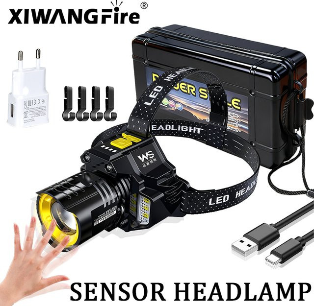 XIWANGFIRE LED COB Stirnlampe mit Bewegungssensor und USB-Aufladung, Schwarz - Bild 1