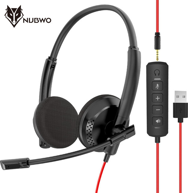 NUBWO HW03 USB-Headset in Schwarz mit geräuschunterdrückendem Mikrofon und Inline-Bedienelementen für PC und Mac - Bild 1