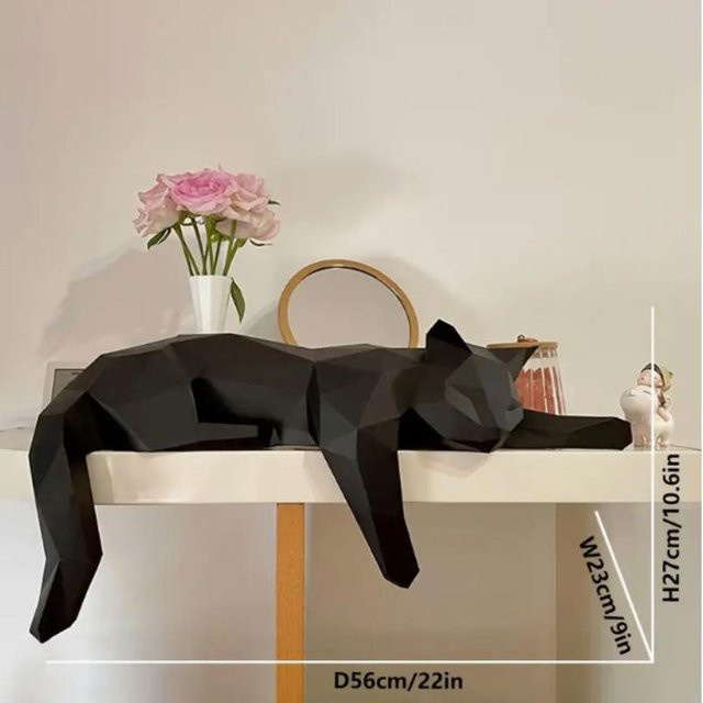 JETTING Katzenstatue in Schwarz-Weiß – Moderne geometrische Skulptur einer liegenden Katze als dekorative Figur für dein Zuhause oder Büro - Bild 1