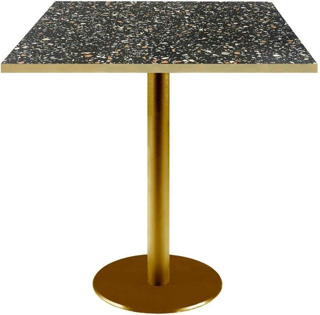 RestooTab Tisch Rome quadratisch in Schwarz Terrazzo mit goldmetallic Gestell und messingfarbenen Kanten, B/T/H: 70 x 70 x 75 cm - Bild 1