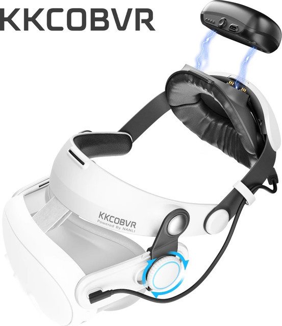 KKCOBVR Q3Pro Halo Elite Akku-Kopfband mit einstellbarer Gesichtsabstandshalterung für Quest 3 und Quest 3S in Weiß, 10000mAh - Bild 1