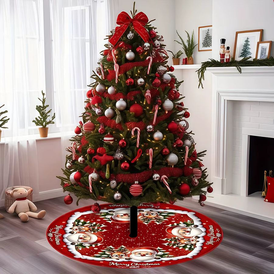 VIKAMA Weihnachtsbaum Rock mit Weihnachtsmann und Rentier in Rot mit Schneeflocken und Stechpalme - Bild 4