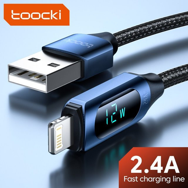 Toocki USB-A auf Lightning Schnellladekabel mit LED-Anzeige für iPhone in Schwarz - Bild 1