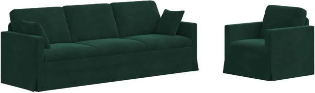 vidaXL Sofa Set 2er Set aus Samt in Dunkelgrün mit Metallrahmen B/T/H: 228 x 78 x 80 cm - Bild 1