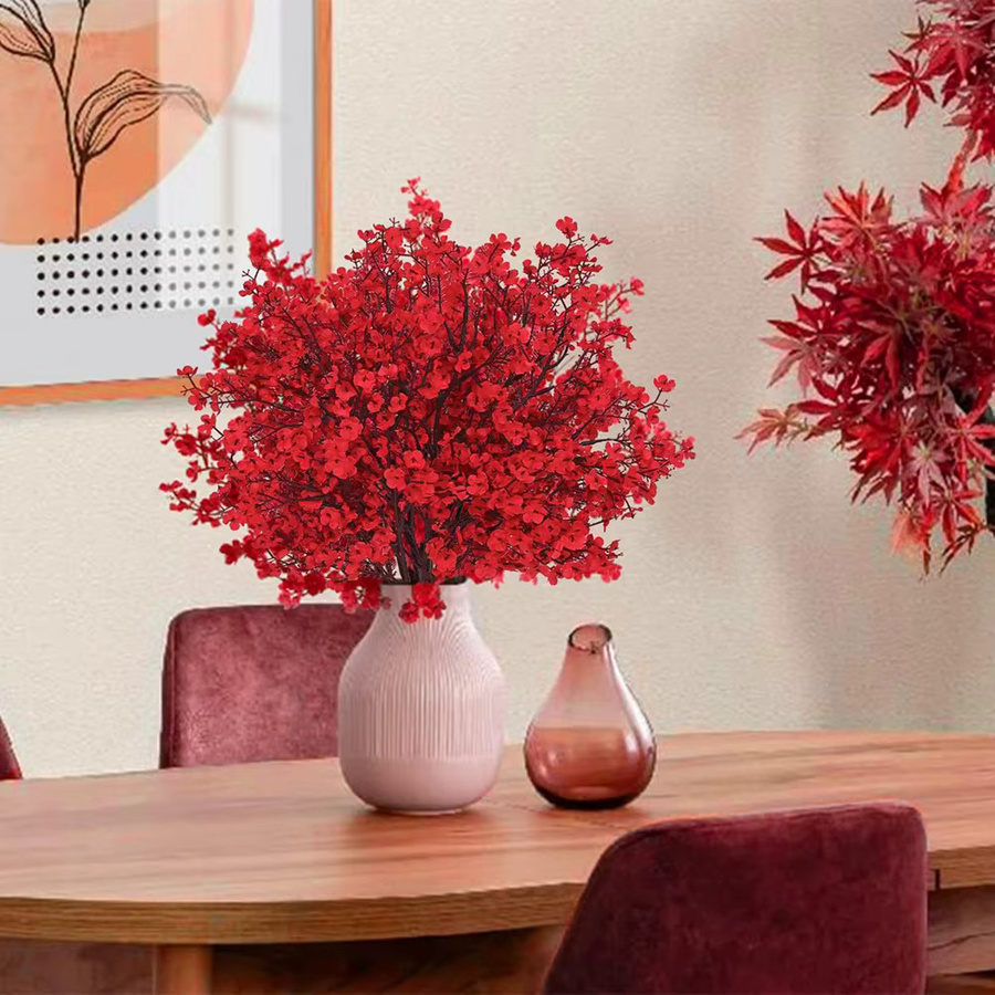 Künstliche Kirschblüten und Gypsophila in Rot für Hochzeitsstrauß und Dekoration, 10 Stück - Bild 2