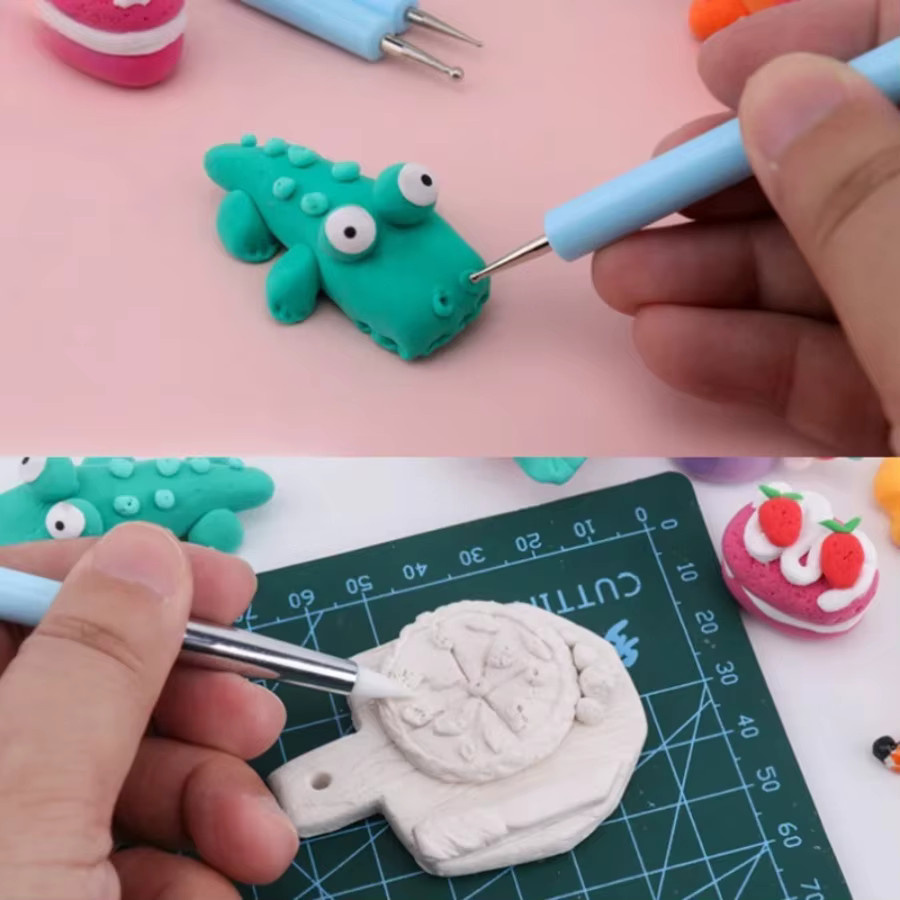 5er Set Ton Modellierwerkzeug Set mit Pinseln für Keramik, Ton und Nail Art in Blau - Bild 2
