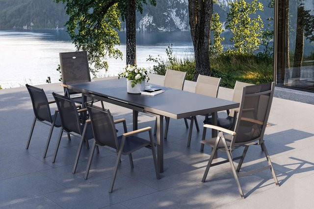 Hartman Aruba Teak Garten-Essgruppe in Anthrazit aus Aluminium und Textilene mit ausziehbarem Tisch und 8 Stühlen - Bild 1