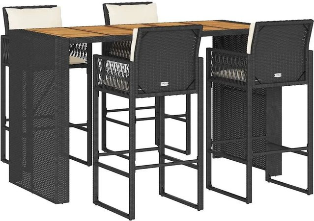 vidaXL 5-teiliges Gartenbar-Set aus Poly-Rattan und Akazienholz in Schwarz mit Kissen - Bild 1