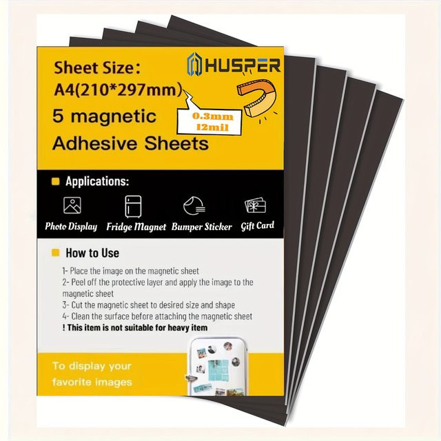 HUSPER Magnetpapier selbstklebend, 5 flexible Magnetblätter in A4, schwarz, Dicke: 0,3 mm - Bild 1
