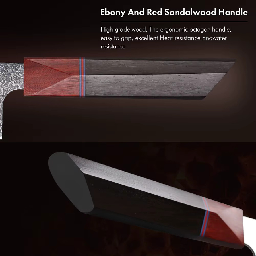 YIZEMA Santoku-Kochmesser aus handgeschmiedetem Damaststahl mit Holzgriff, 17,78 cm - Bild 5