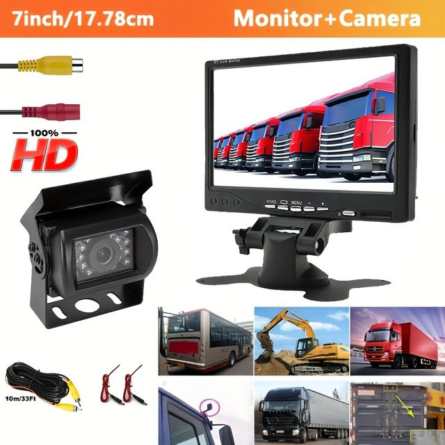 Bileeko 7-Zoll Backup-Kit mit Nachtsicht-Rückfahrkamera in Schwarz für LKW, Bus, Anhänger und Pickup - Bild 1