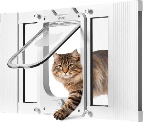 VEVOR Katzenklappe für Fenster in Weiß mit Aluminiumrahmen, Glas und Magnetverschluss, anpassbar für Fensterbreiten von 584 bis 711 mm - Bild 1