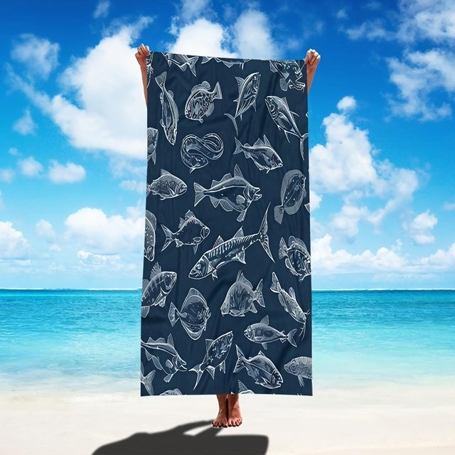 Aal-Print Strandtuch aus Mikrofaser in Weiß, super saugfähig und schnell trocknend, Breite: 40 cm, Höhe: 60 cm - Bild 1