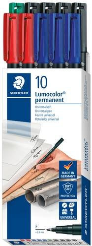 Staedtler Lumocolor Permanent Folienstift 318, 10er Pack, farbsortiert (Blau, Grün, Rot, Schwarz) - Bild 1