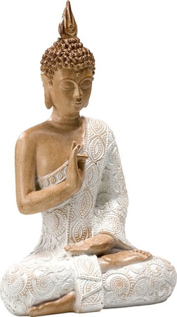 Buddha Deko-Figur Impressionen in Natur-Weiß aus Polyresin, Tischdeko Höhe: 19,0 cm, Breite: 12,0 cm, Tiefe: 31,5 cm