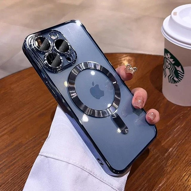 Magnetische TPU-Schutzhülle mit Linsenschutz für Apple iPhone 15 14 13 12 11 Pro Max Plus, transparent und grau, kompatibel mit kabellosem Laden - Bild 1