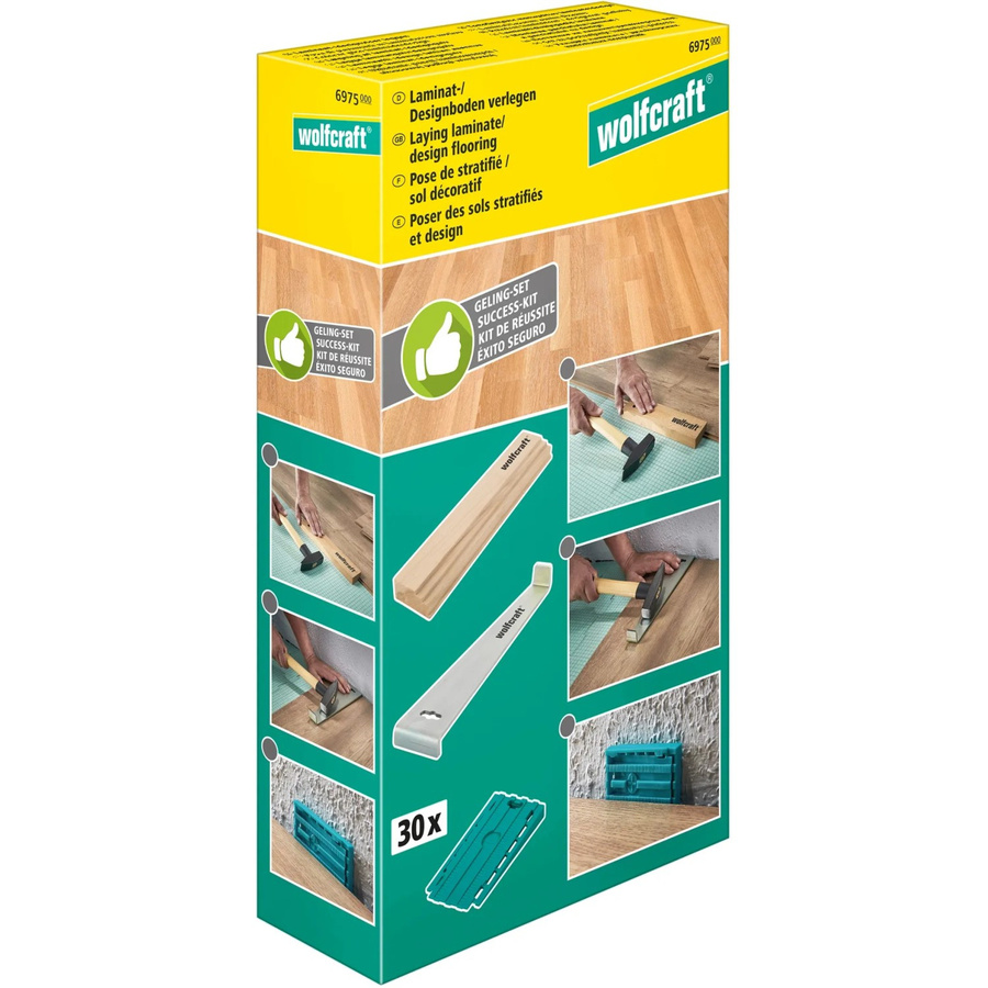 Wolfcraft Verlege-Set für Laminat- und Designboden mit Pull-Bar, Schlagklotz und Abstandskegeln in Multicolor - Bild 2