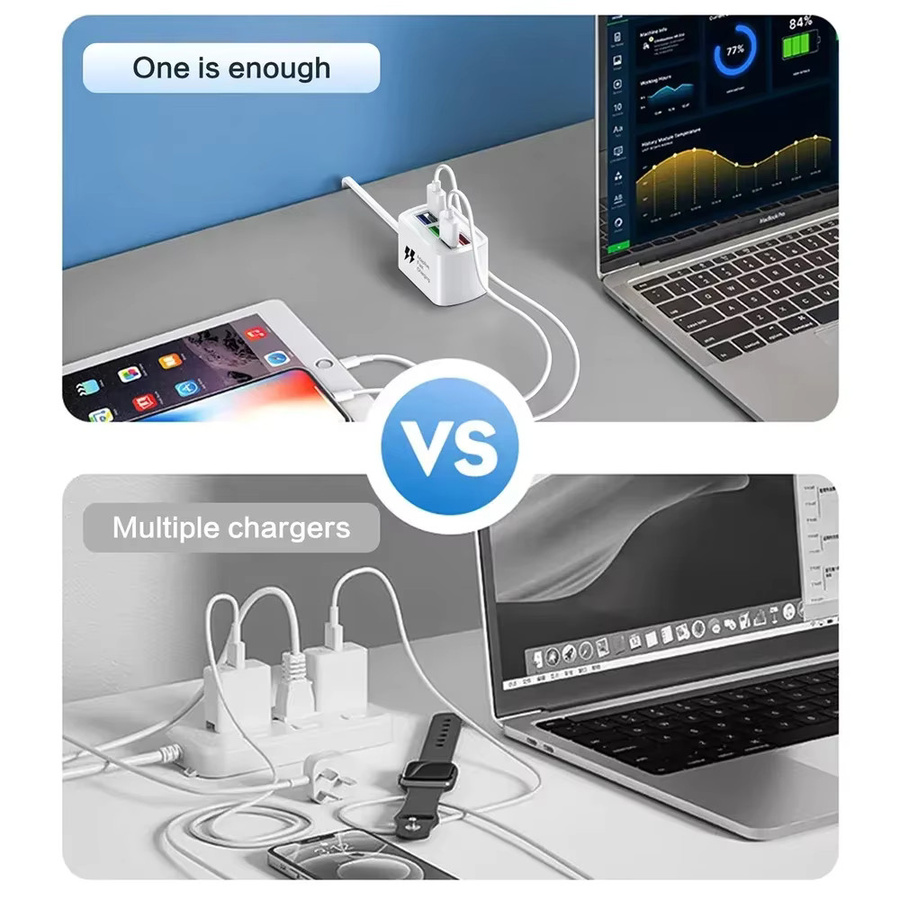 6-in-1 USB-Ladestation und Steckdosenleiste mit USB-A und USB-C Anschlüssen in Weiß mit 1 m Kabel - Bild 2