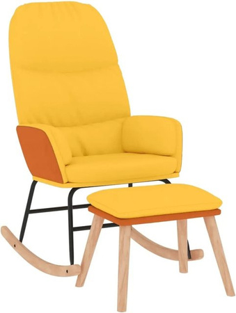 vidaXL Schaukelsessel mit Hocker Modell 3 in Gelb mit Armlehnen und Fußhocker aus Stoff und Kunstleder