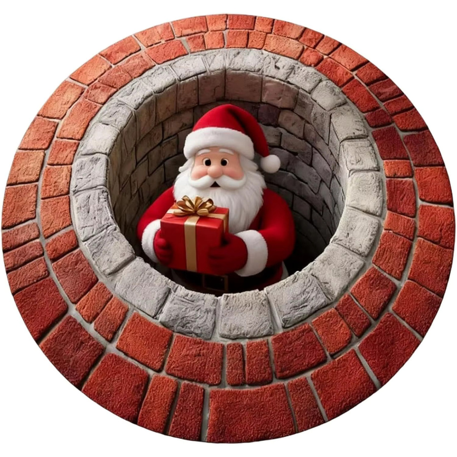 VIKAMA Runder Weihnachts-Teppich aus Mikrofaser, Rutschfest und Langlebig, Mehrfarbig - Bild 3