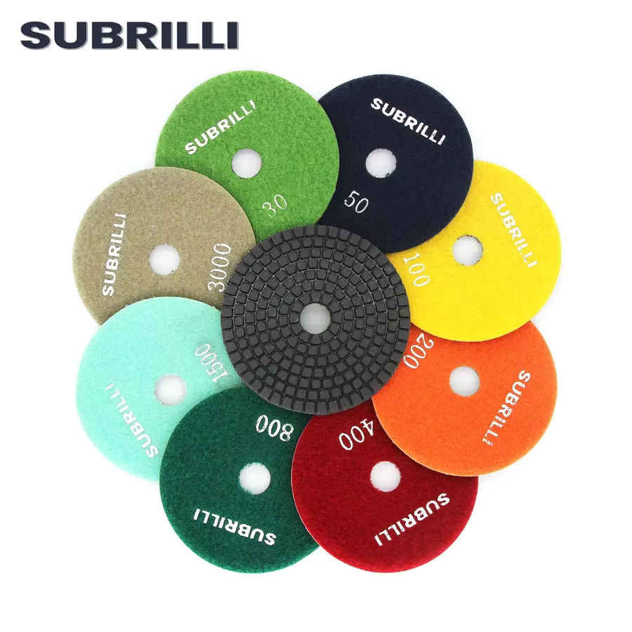 SUBRILLI 8er Set Diamant Polierpads für Stein Beton Granit und Marmor zum Nassschleifen in Mehrfarben - Bild 1