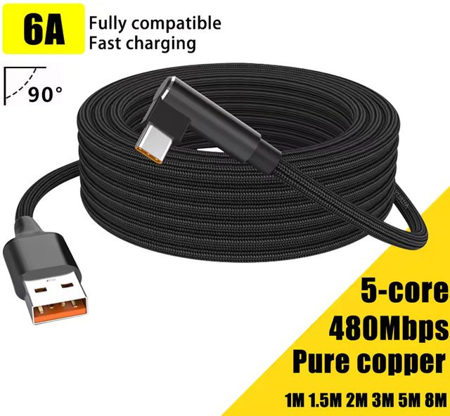 Geflochtenes USB-C-Verlängerungskabel für Schnellladung und Datenübertragung, Farbe: Schwarz - Bild 1