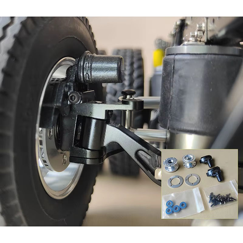 Tamiya RC Truck Zubehör, Vorderrad-Lenkungsaufhängung, Luftfederung, Stoßdämpfung, 1:14, Metall, Schwarz - Bild 5
