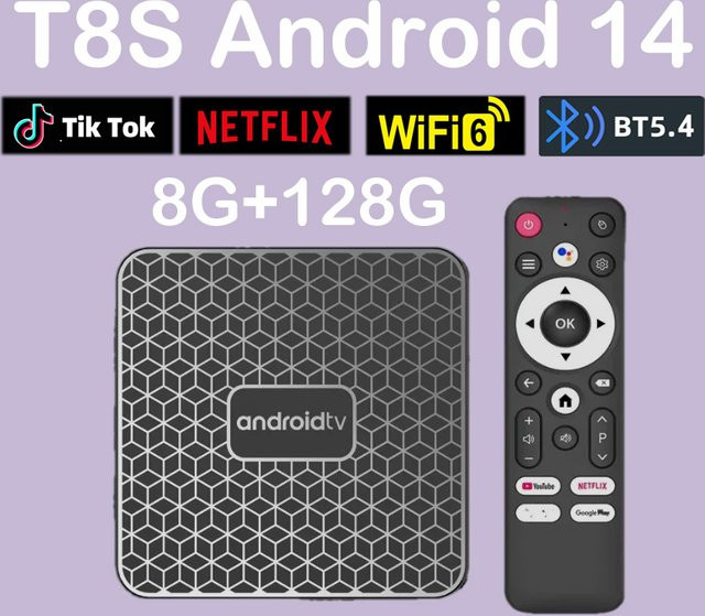 Android 14 Smart TV Box T8S Media Player mit Bluetooth 5.4 und Dual WiFi in Schwarz - Bild 1