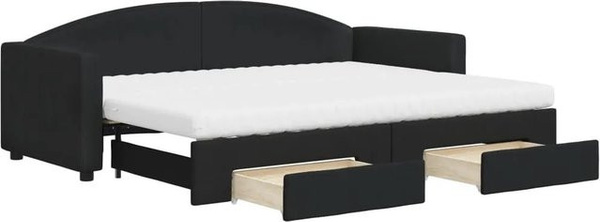 vidaXL Tagesbett ausziehbar mit Schubladen in Schwarz, gepolstert mit Stoff und Schaumstoff, B/T/H: 200 x 80 x 75 cm